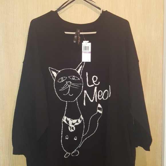 Melissa McCarthy Seven7 Sweaters - New Melissa McCarthy Black " Le Meow " sweater 2X